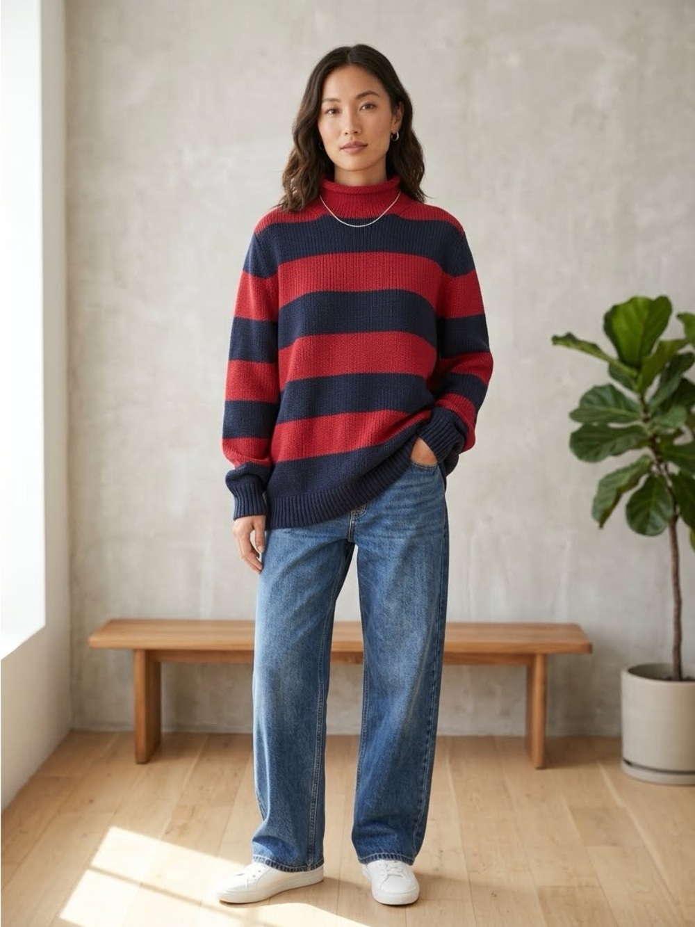 Quaker Marine Supply Women's Rollneck Stripe Fisherman's Sweater , sz : medium